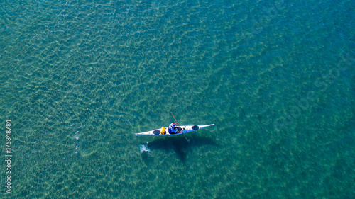 Aerial Drone top view, Kayaking in the Adriatic sea. © bluebeat76