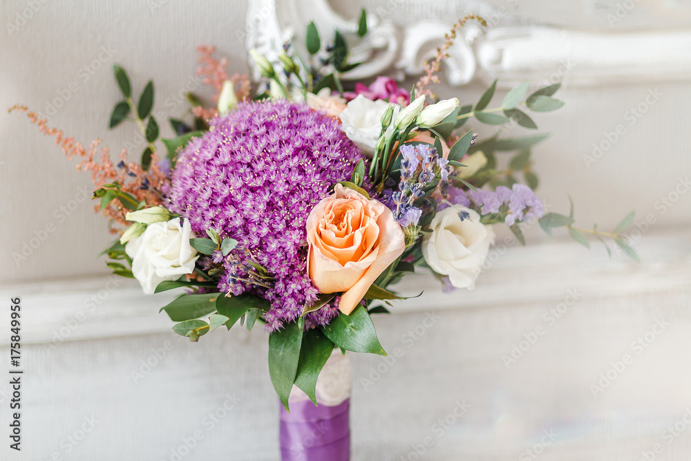 Beautiful purple wedding flowers bouquet