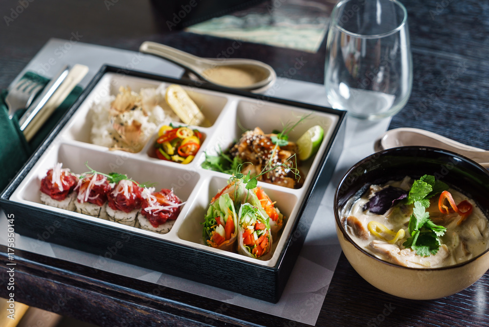 bento box and soup bento box and soup