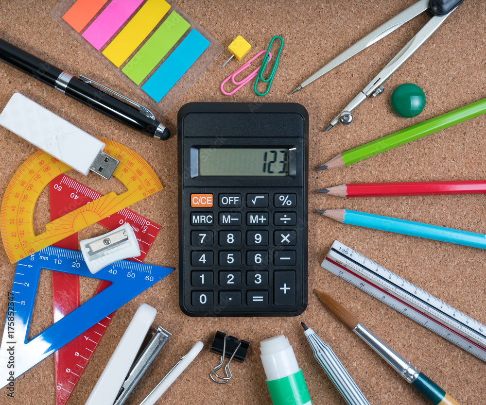 Stationery of education for mathematics class in school. Mathematics