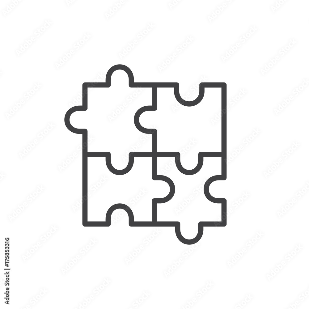 Puzzle line icon, outline vector sign, linear style pictogram isolated on white. Plugins symbol, logo illustration. Editable stroke