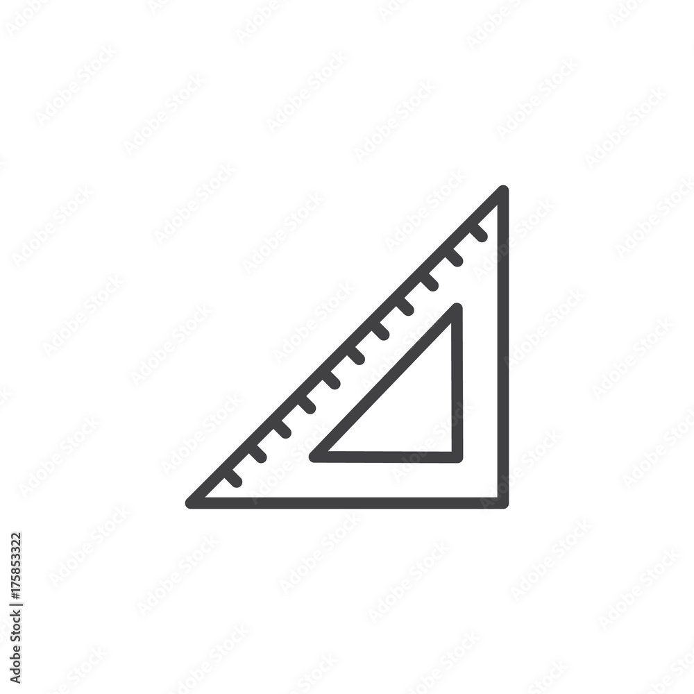 Triangular rule line icon, outline vector sign, linear style pictogram isolated on white. Symbol, logo illustration. Editable stroke