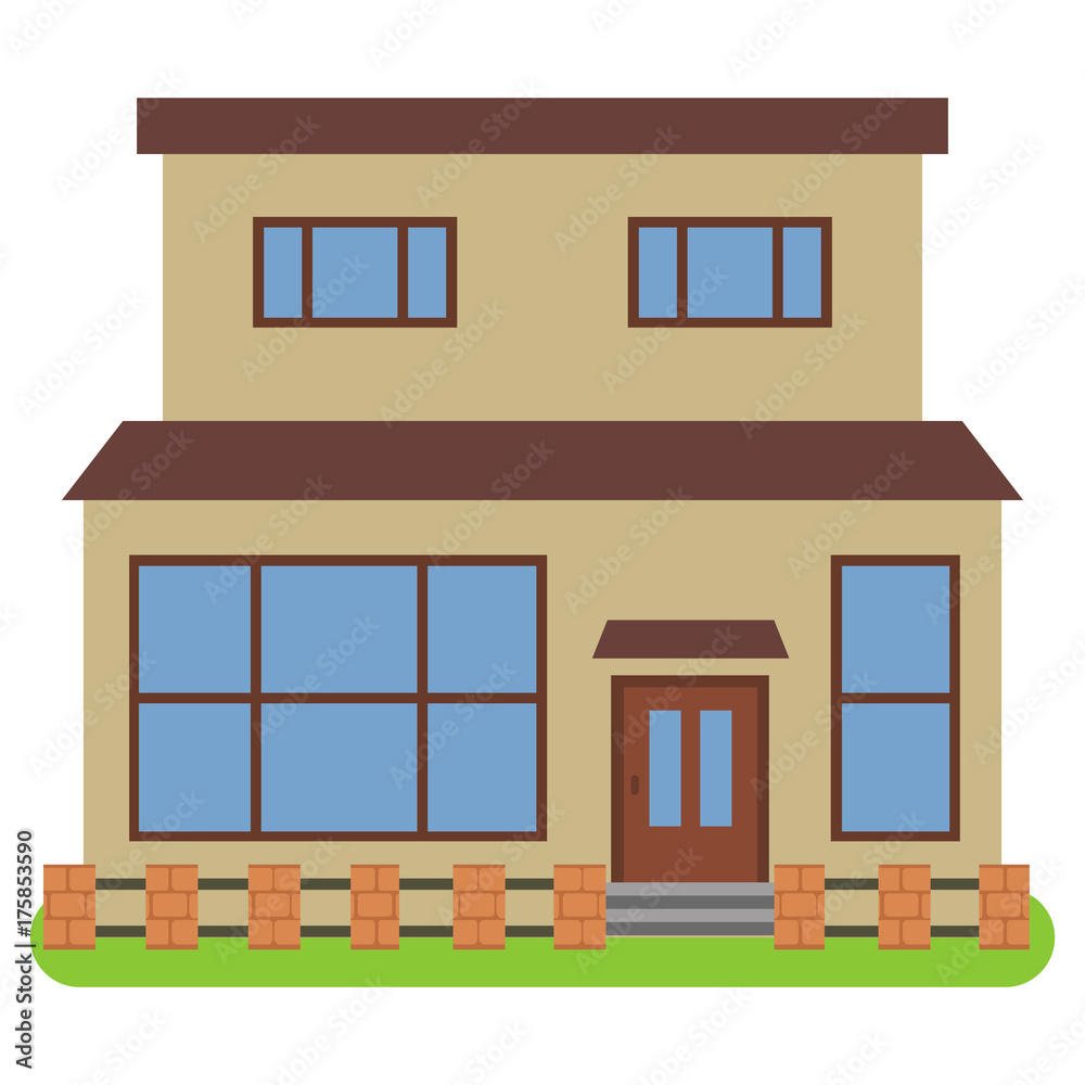 Private house with a orange roof and yellow walls on a white background. Vector illustration.
