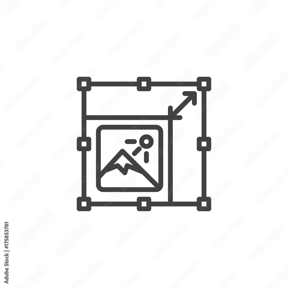 Fototapeta premium Resize picture line icon, outline vector sign, linear style pictogram isolated on white. Symbol, logo illustration. Editable stroke
