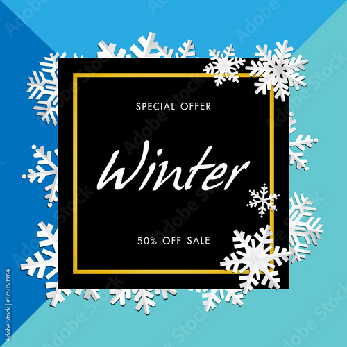 Winter sale background with snow flake, vector illustration template, banners, Wallpaper, invitation, posters, brochure, voucher discount