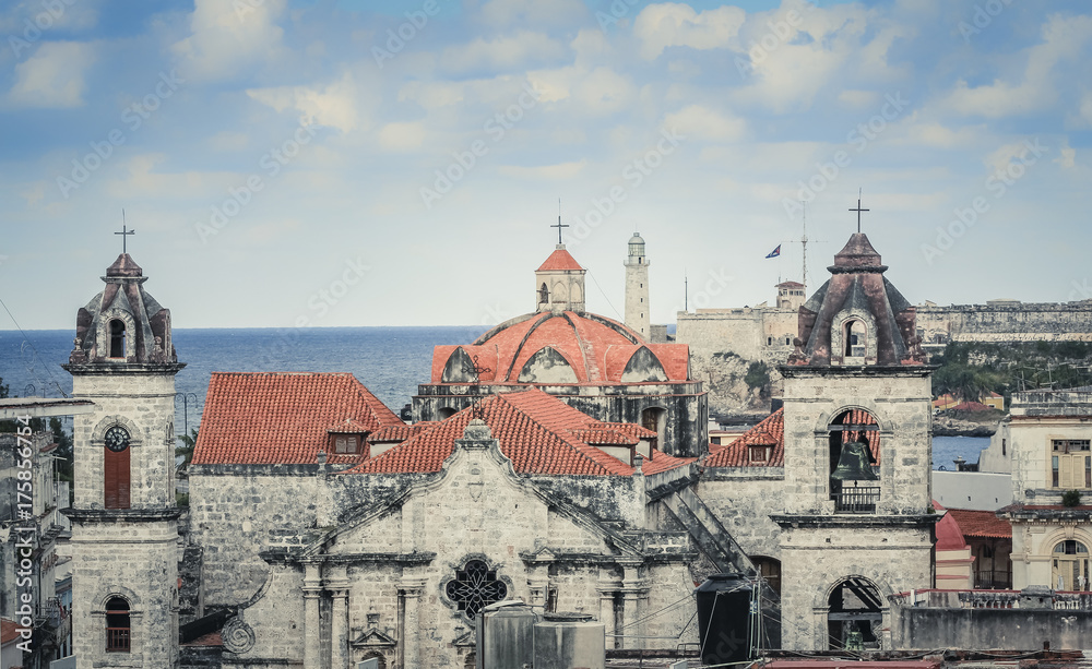 Old Havana buildings with famous landmarks, Cuba