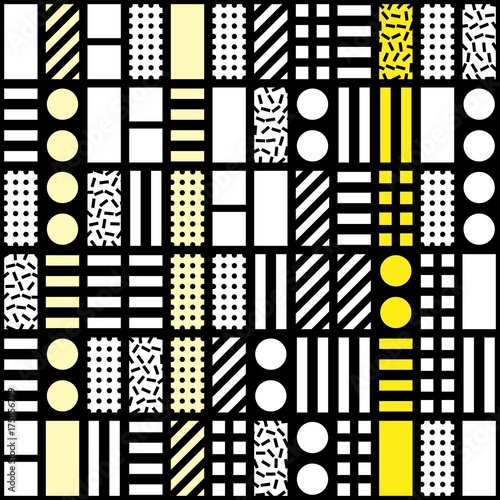Decorative geometric shapes tiling. Monochrome irregular pattern.  Abstract  background. Artistic decorative ornamental lattice