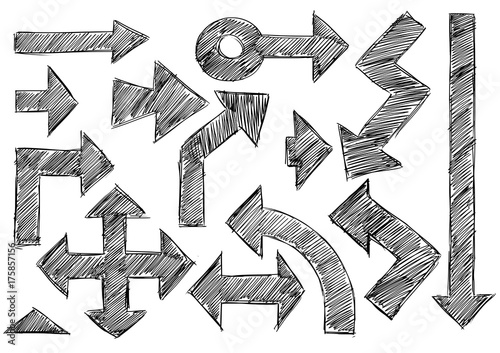Set of Sketchy Hatched Arrows Doodles