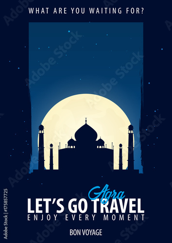 India. Time to Travel. Journey, trip, vacation. Moon background. Bon Voyage.