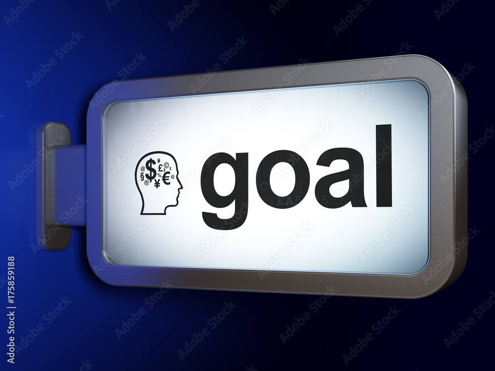 Advertising concept: Goal and Head With Finance Symbol on billboard background Advertising concept: Goal and Head With Finance Symbol on billboard background