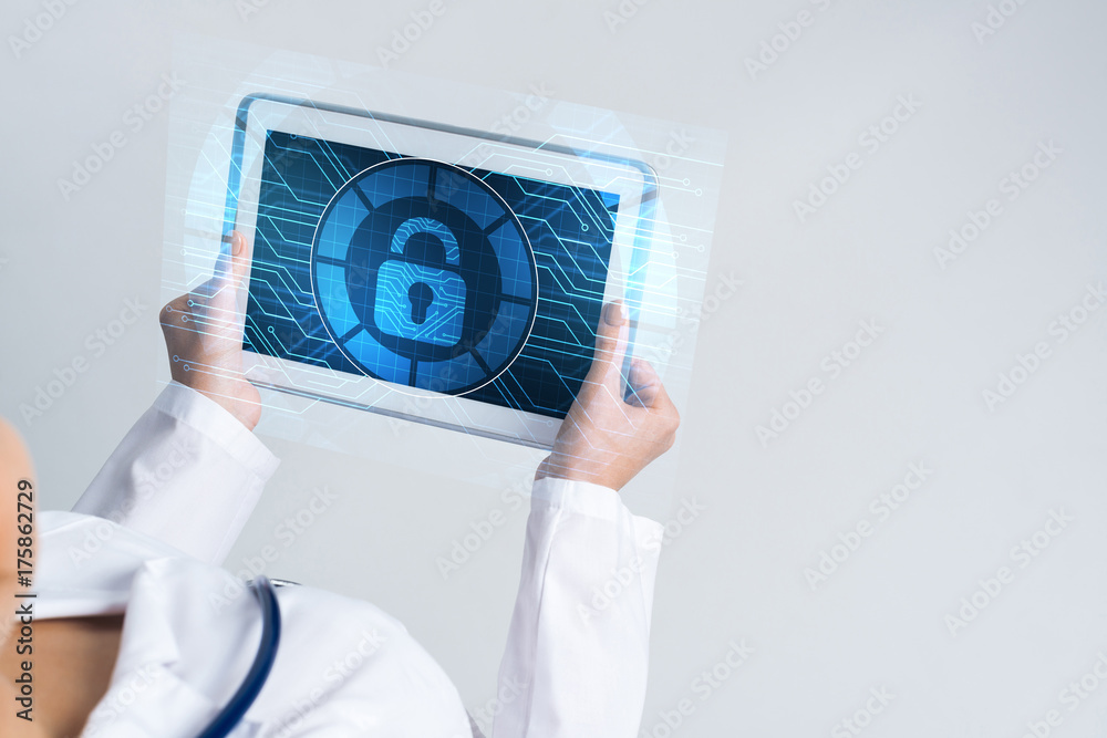 Close of female doctor hands working with tablet pc computer Close of female doctor hands working with tablet pc computer