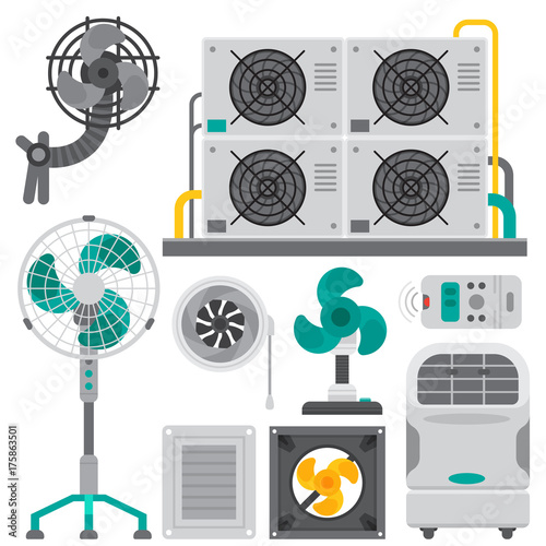 Air conditioner airlock systems equipment ventilator conditioning climate fan technology temperature cool vector illustration