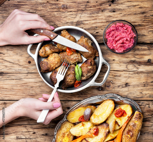 beef roulades in a metal bowl photo