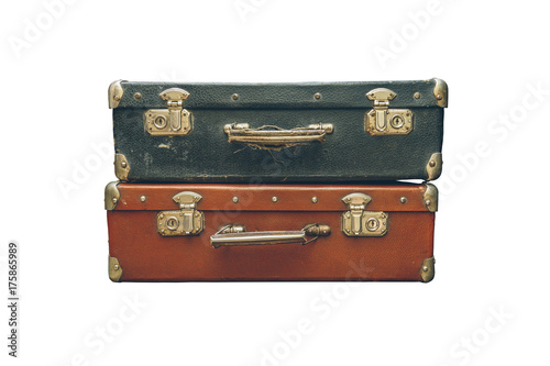 old suitcases over white background