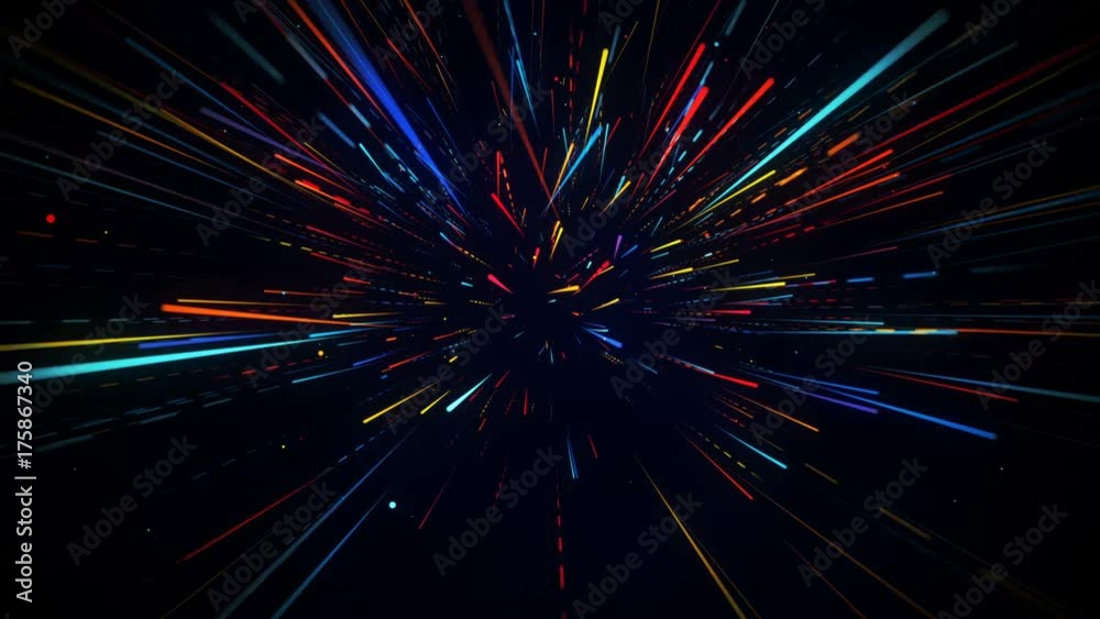Colorful radial motion blurred light rays. Computer generated abstract seamless loop animation 4k (4096x2304)
