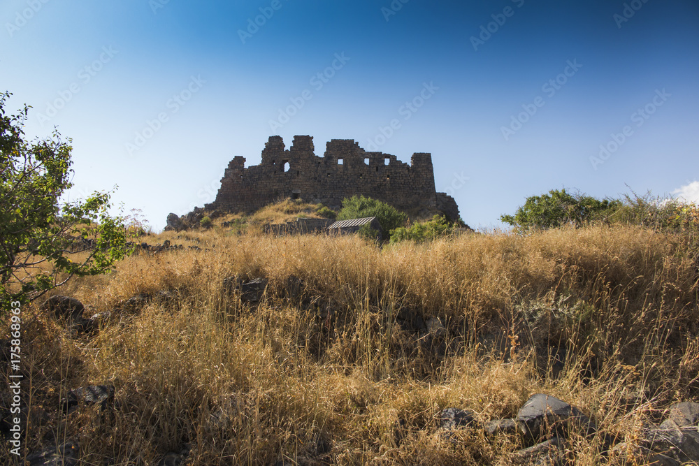 view of the beautiful medieval fortress Amberd in Armenia