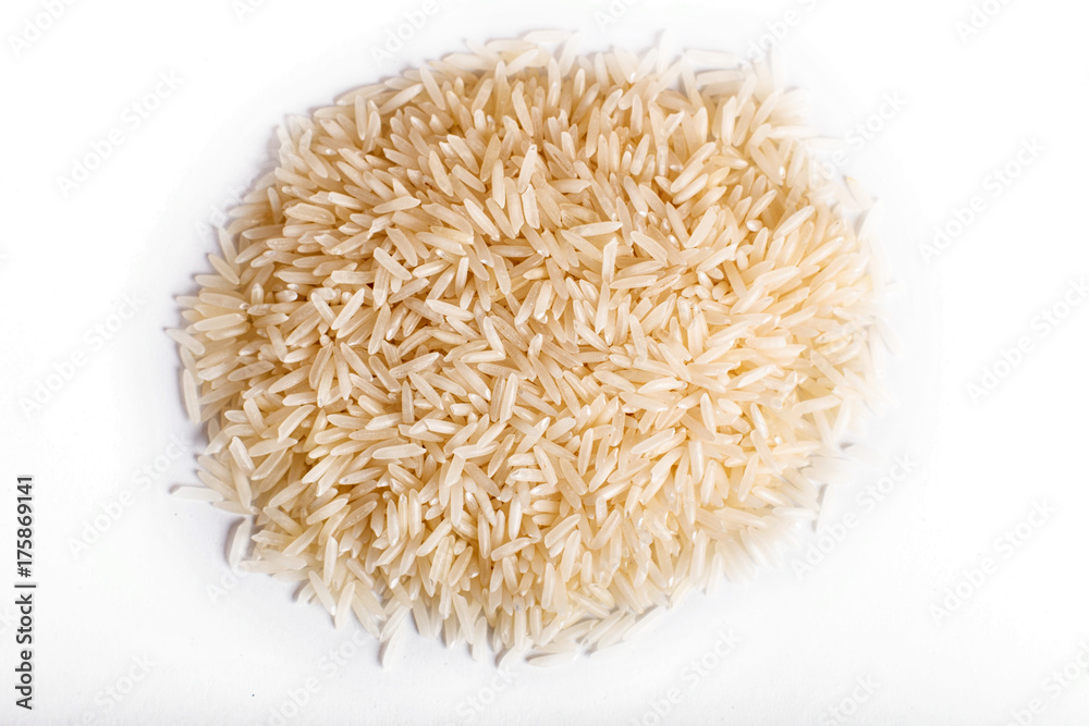 Pile of  basmati rice isolated on white background.