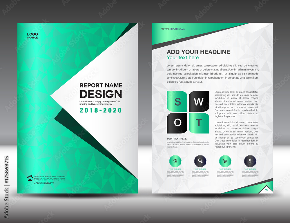 Business brochure flyer template in A4 size, Green Cover design, Annual report, magazine ads, catalog layout, vector illustration Business brochure flyer template in A4 size, Green Cover design, Annual report, magazine ads, catalog layout, vector illustration