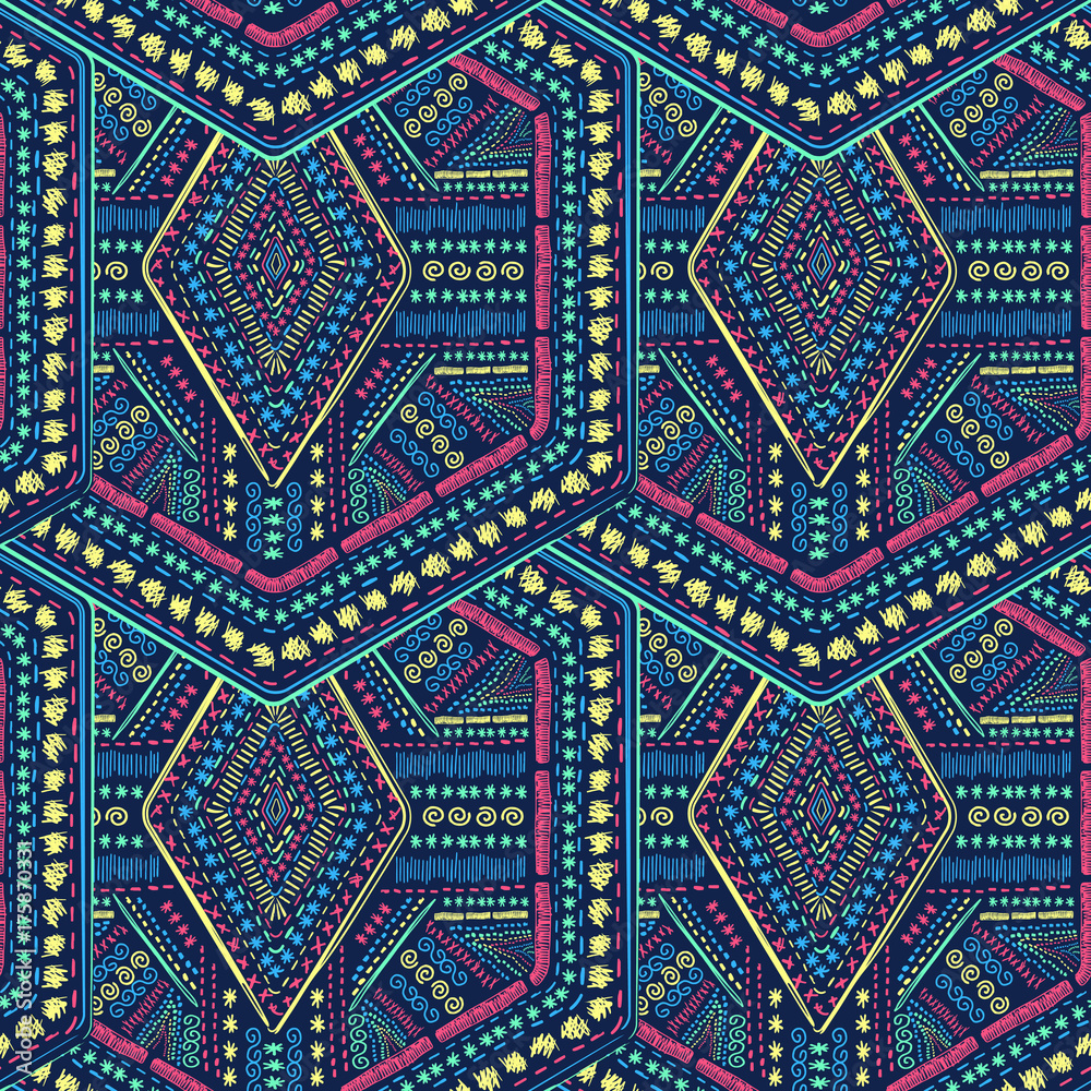 Ethnic tribal ornament pattern blue