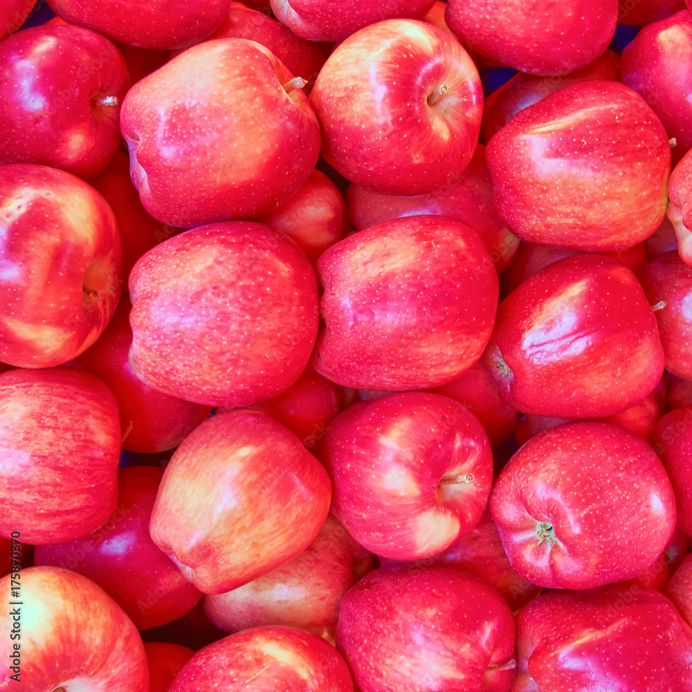 crunchy red apples closeup, natural background