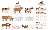 Vector farm animals collection isolated on white
