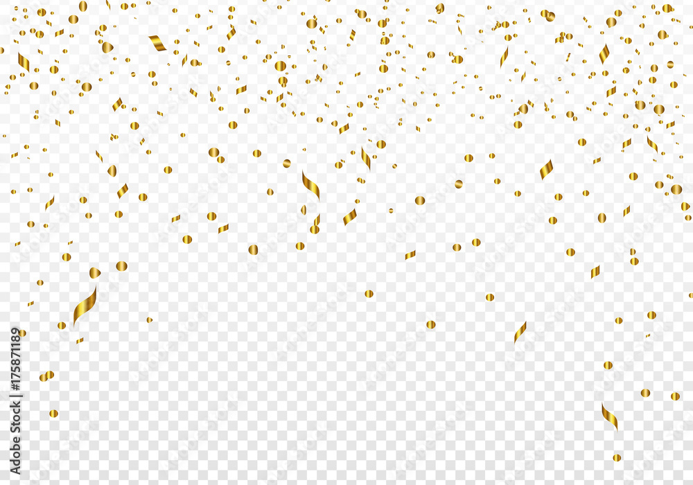 Celebration background template with gold confetti. Vector illustration.