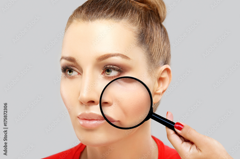 Aging. Mature woman-young woman.Face with skin problem Aging. Mature woman-young woman.Face with skin problem