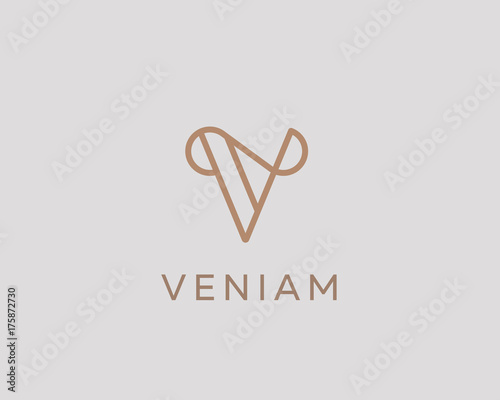 Elegant line curve vector logotype. Premium letter V logo design. Luxury linear creative monogram.