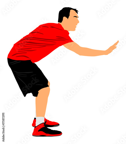 Basketball player vector illustration isolated on white background. Defense.