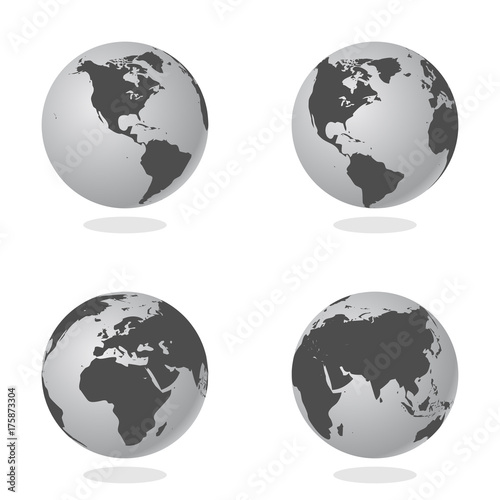 Set of Abstract Globe with World Map. 3D Vector Illustration.