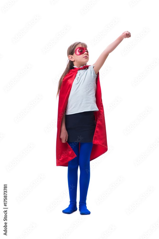 Young girl in super hero concept isolated on white