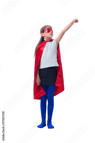Young girl in super hero concept isolated on white © Elnur