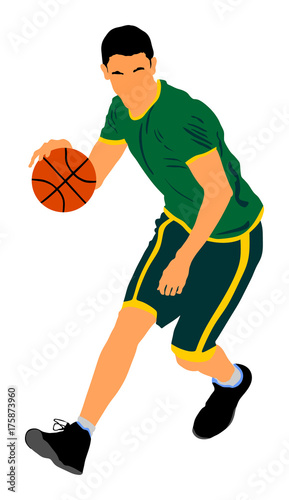 Basketball player vector illustration isolated on white background. Fight for the ball. defense and attack positions in street basket sport.