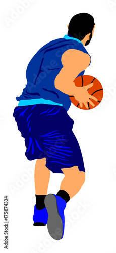 Basketball player vector illustration isolated on white background. Fight for the ball. defense and attack positions in street basket sport.