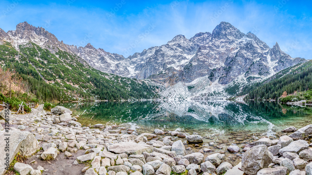 Obraz premium Morskie oko, góra, jezioro. Panorama, Polskie góry, Tatry