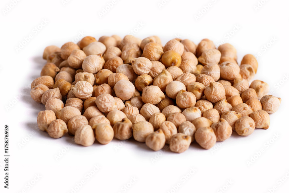 Pile of  chickpeas isolated on white background.