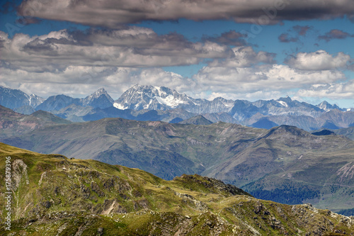 Snowy Hochgall / Monte Collalto and Wildgall / Collaspro peaks, Rieserferner group Hohe Tauern with ridges of Villgraten / Defereggen and Carnic Alps on Italian / Austrian border, East / South Tyrol photo