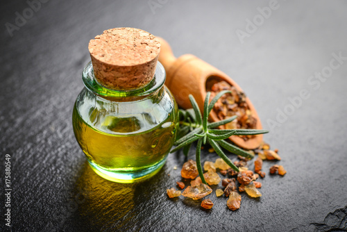 Obraz na plátně A bottle of myrrh essential oil