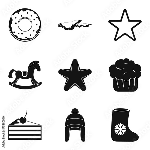 Christmas goodies icons set, simple style
