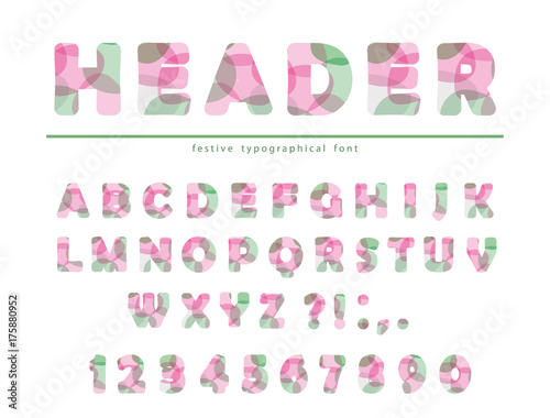 Modern vibrant font. Stylized letters and numbers in pastel colors. For brochure header, poster, flyer design.