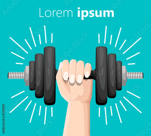 Hand holding a dumbbell Set of normal and deformed bent dumbbells isolated on white. Sport equipment, weight lifting, exercise, strength and gym concept. Flat style. vector illustration,