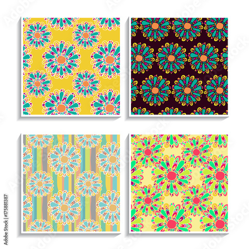 Flower aztec zentangle patterns set