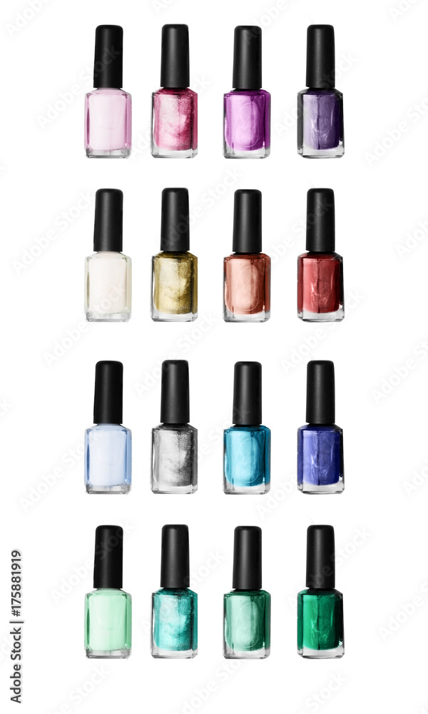 several colors of nail polish isolated on white background several colors of nail polish isolated on white background
