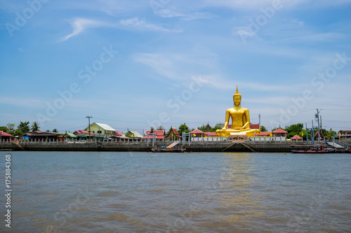 Buhddha image near river of Bangkok Thailand photo