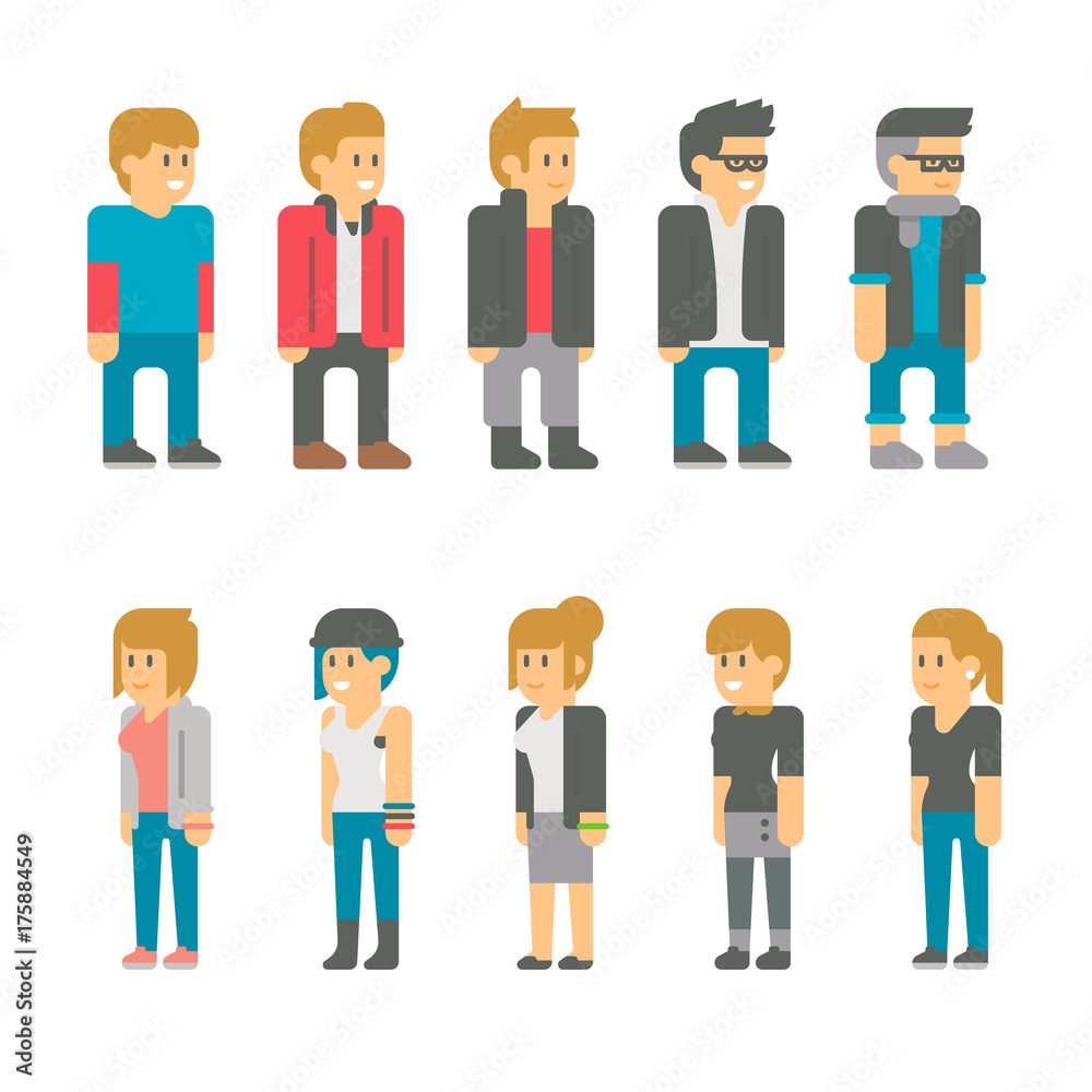 Flat design teen students set Flat design teen students set