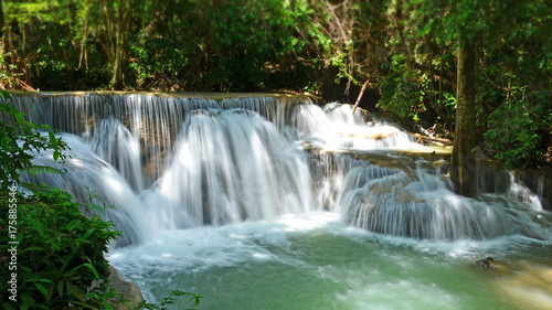 Scenic view of waterfall in the forest huai mae khamin waterfall kanchanaburi thailand.   
