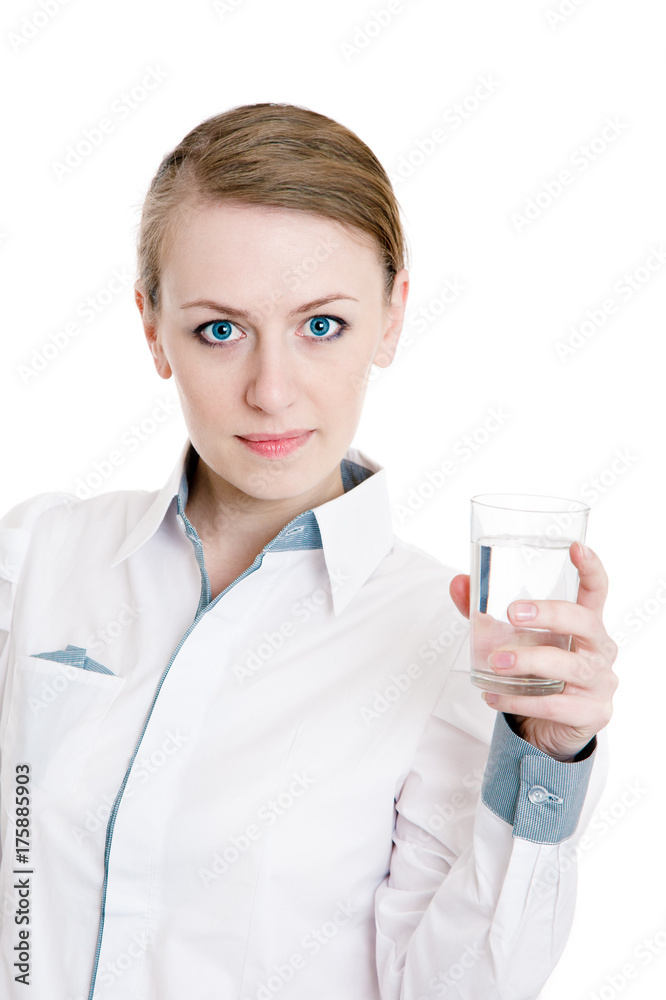 beautiful woman hold water glass isolated on white beautiful woman hold water glass isolated on white