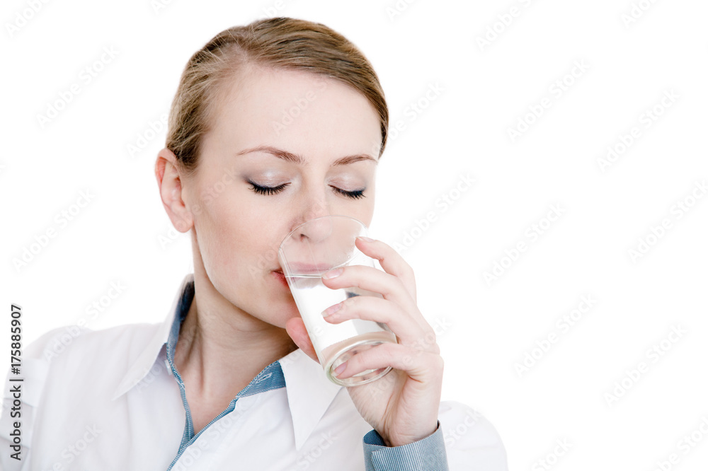 woman drink water isolated on white woman drink water isolated on white