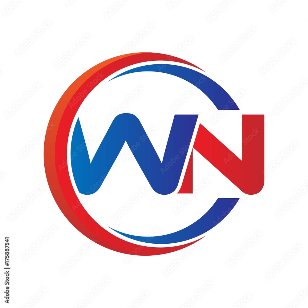 wn logo vector modern initial swoosh circle blue and red wn logo vector modern initial swoosh circle blue and red