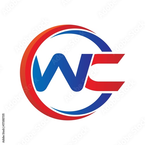 wc logo vector modern initial swoosh circle blue and red